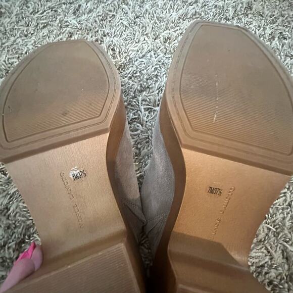 VINCE CAMUTO RIMINDEL PLATFORM CLOG WOMENS GRAY BROWN MULE HEELS LEATHER - Picture 5 of 6